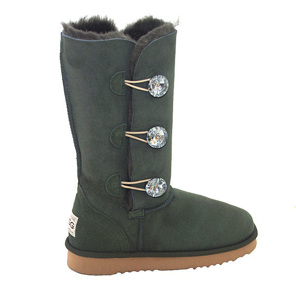 Crystal Button Ugg Boots Khaki