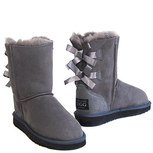 Short Metro Bow Ugg Boots - Grey